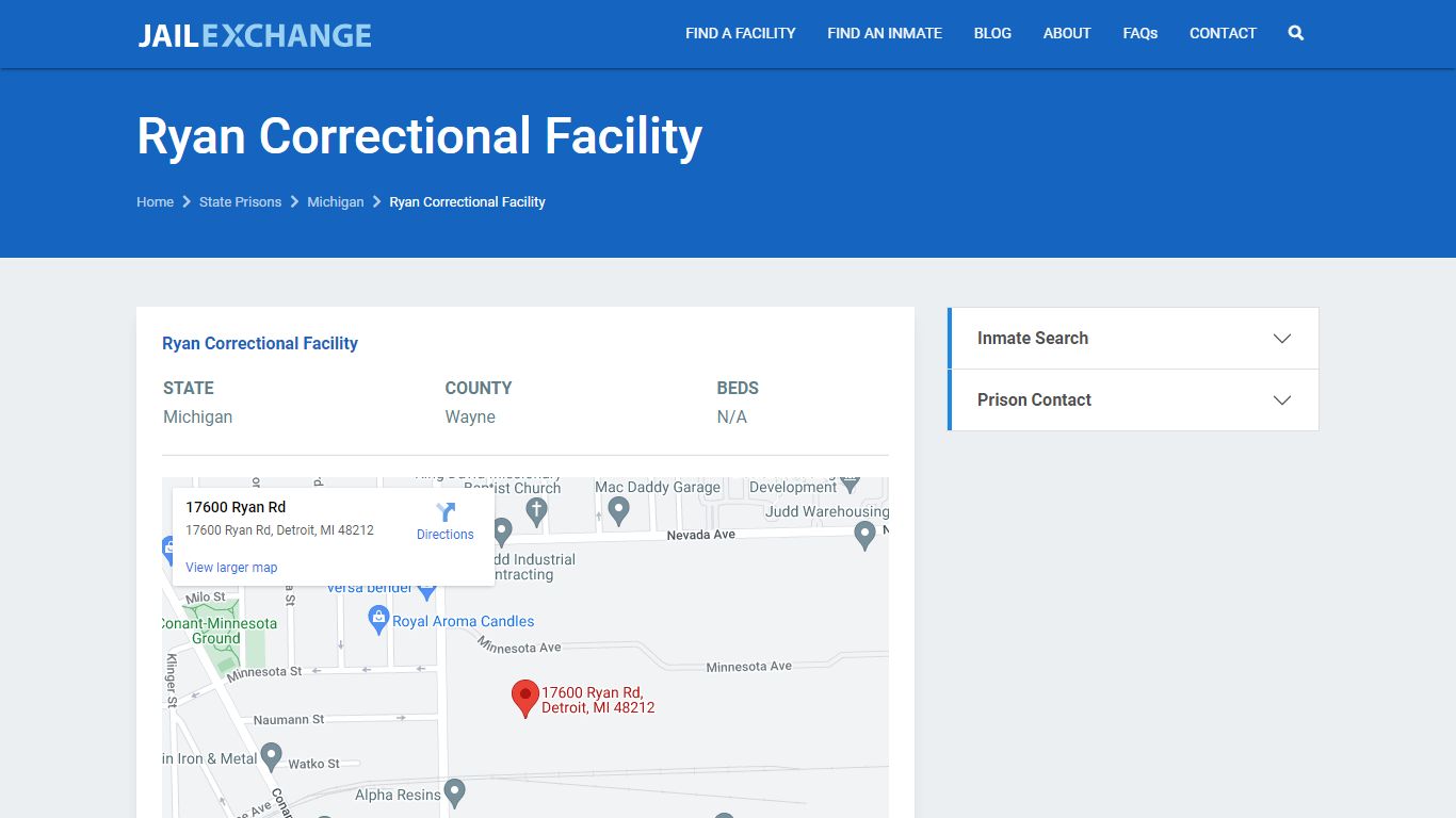 Ryan Correctional Facility Prisoner Search | Visitation ...